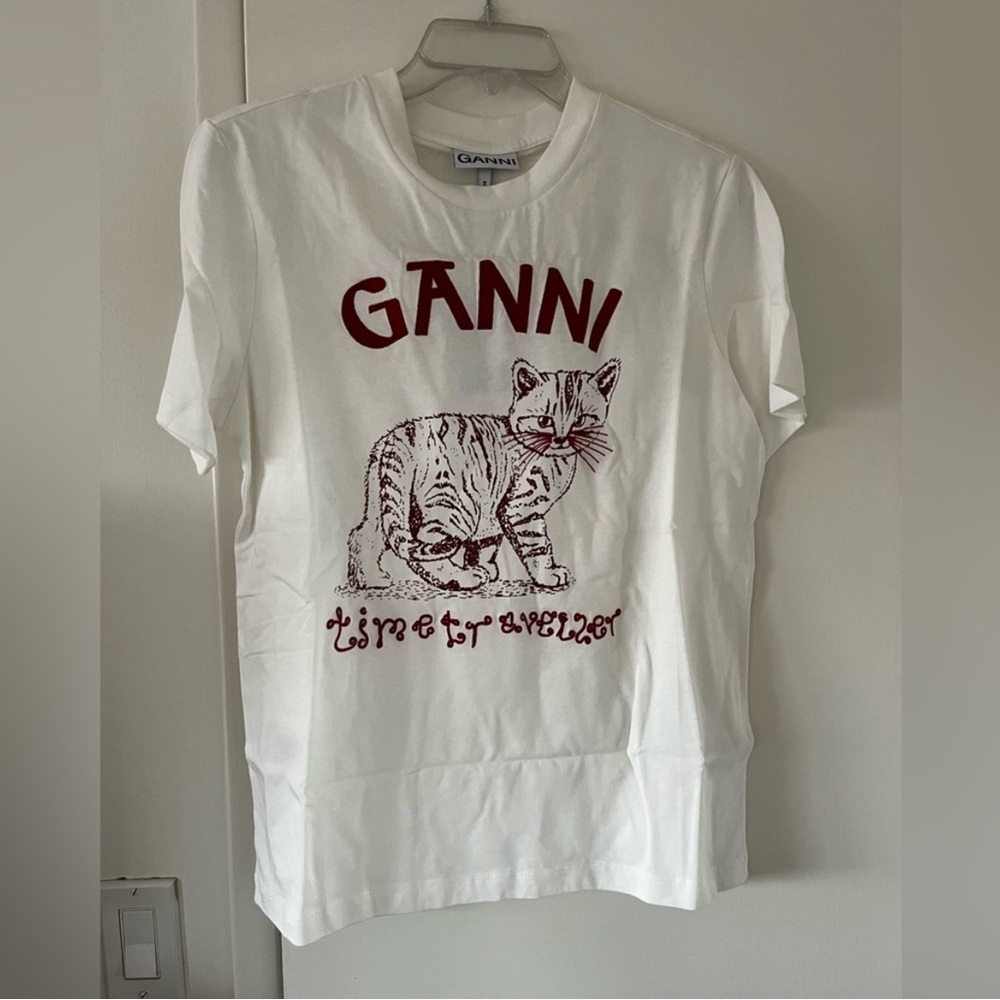 Ganni White T-Shirt Time Traveller